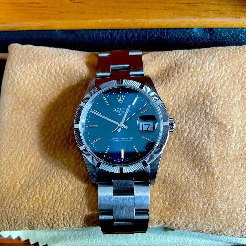 Rolex watch blue dial oyster perpetual date 34mm